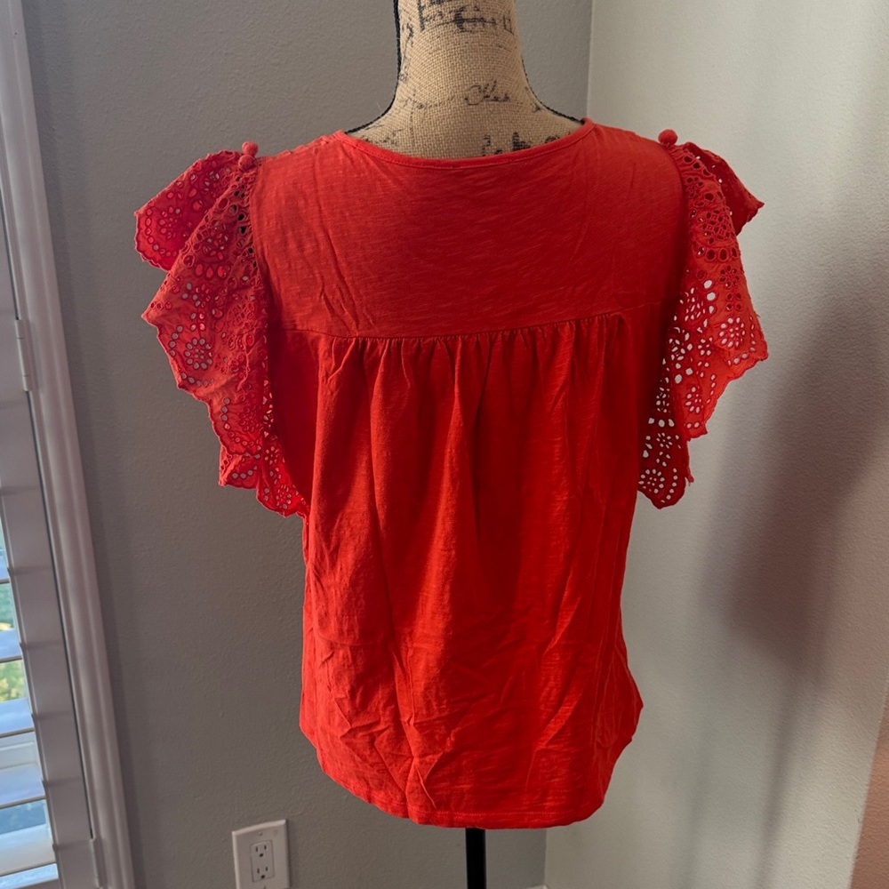 Lot of 2 jcrew Red and Light Green Lace Sleeve Tops - Picture 8 of 9